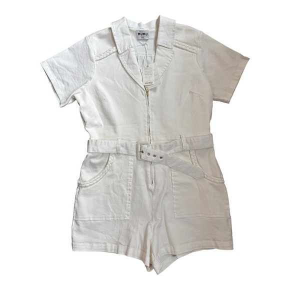 Show Me Your MUMU Outlaw Romper Denim Pearly White Women’s Size XXL - Picture 6 of 13